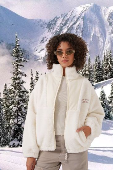 5194 Peluş Mont Ceket - Ekru resmi